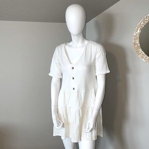ASOS ivory Krinkle tiered mini dress size 2